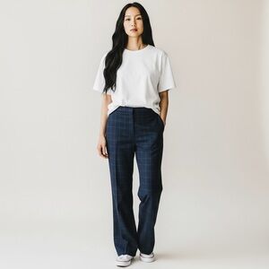 Travis Ayers Navy Blue Windowpane Plaid MidRise Trousers